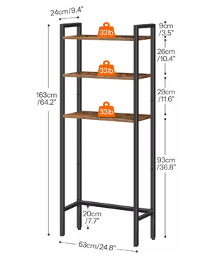 Industriële Toiletkast – 3-Laags Over-Het-Toilet Opbergrek in Bruin en Zwart