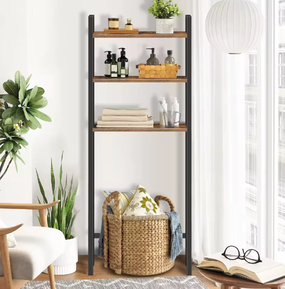 Industriële Toiletkast – 3-Laags Over-Het-Toilet Opbergrek in Bruin en Zwart