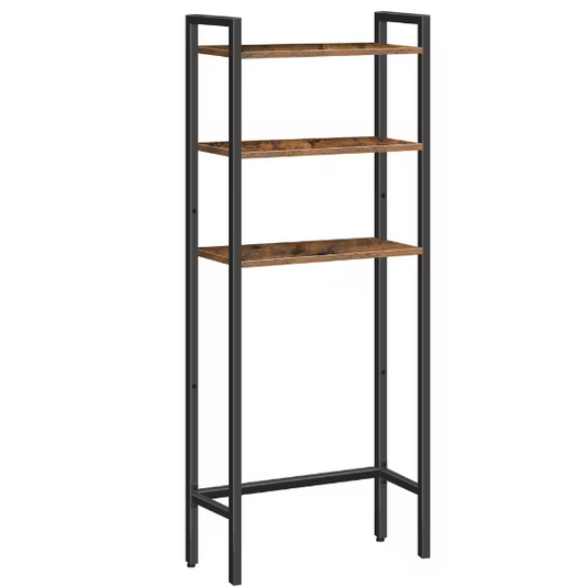 Industriële Toiletkast – 3-Laags Over-Het-Toilet Opbergrek in Bruin en Zwart