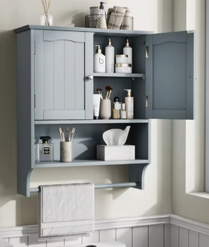 adkamerwandkast met Handdoekhouder – 2-Deurs Wandkast met Open Plank en Opbergruimte