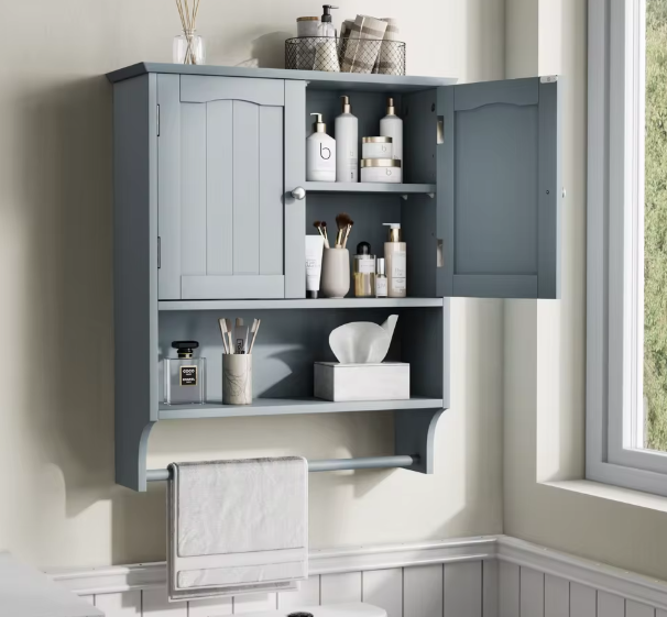 adkamerwandkast met Handdoekhouder – 2-Deurs Wandkast met Open Plank en Opbergruimte