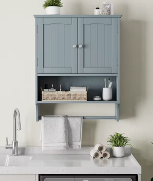 adkamerwandkast met Handdoekhouder – 2-Deurs Wandkast met Open Plank en Opbergruimte