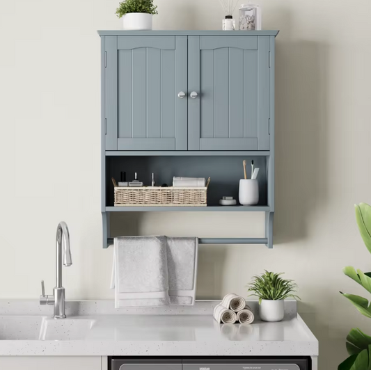 adkamerwandkast met Handdoekhouder – 2-Deurs Wandkast met Open Plank en Opbergruimte