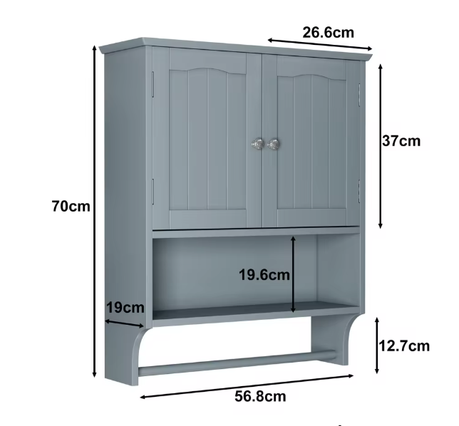 adkamerwandkast met Handdoekhouder – 2-Deurs Wandkast met Open Plank en Opbergruimte