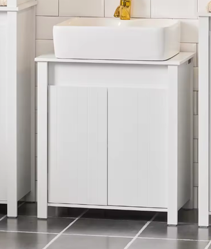 Wastafelkast Onder Kast – Badkamermeubel met 2 Deuren en Verstelbare Planken, MDF, Wit