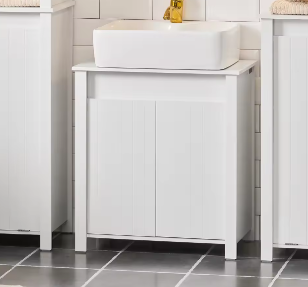 Wastafelkast Onder Kast – Badkamermeubel met 2 Deuren en Verstelbare Planken, MDF, Wit