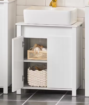 Wastafelkast Onder Kast – Badkamermeubel met 2 Deuren en Verstelbare Planken, MDF, Wit