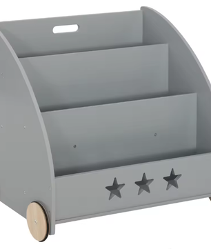 Kinderboekenkast met Wielen – 3 Planken Multifunctionele Opberger voor Kinderkamer