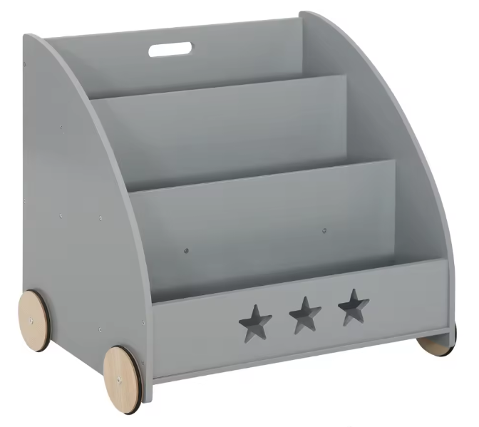 Kinderboekenkast met Wielen – 3 Planken Multifunctionele Opberger voor Kinderkamer