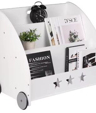 Kinderboekenkast met Wielen – 3 Planken Multifunctionele Opberger voor Kinderkamer