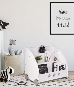 Kinderboekenkast met Wielen – 3 Planken Multifunctionele Opberger voor Kinderkamer