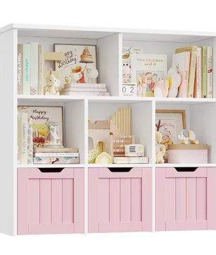 Speelgoedopberger Kinderkamer – 3 Laden en 6 Planken, Kinderboekenkast Organizer 100x33x89,5 cm