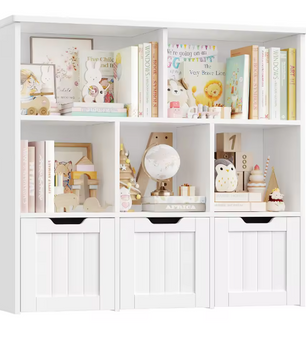 Speelgoedopberger Kinderkamer – 3 Laden en 6 Planken, Kinderboekenkast Organizer 100x33x89,5 cm