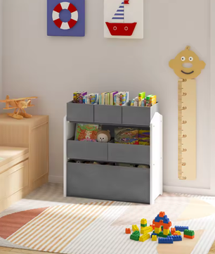 3 Tier Kinderopbergkast – 6 Verwisselbare Geweven Speelgoeddozen 63x30x60 cm