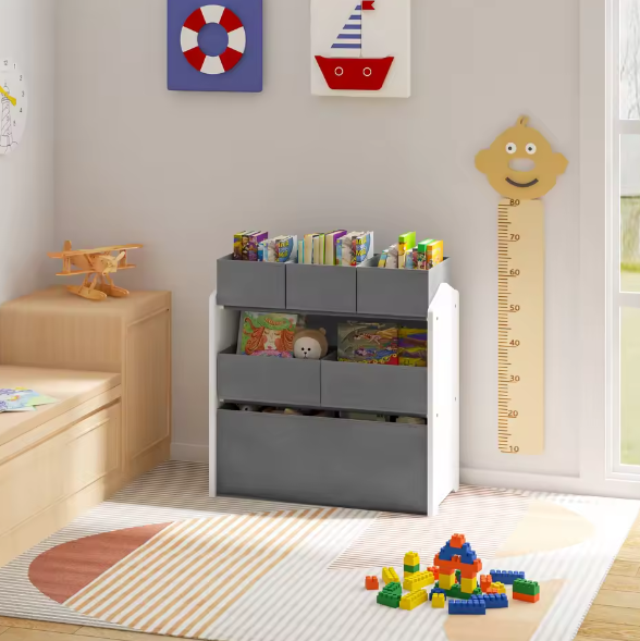 3 Tier Kinderopbergkast – 6 Verwisselbare Geweven Speelgoeddozen 63x30x60 cm