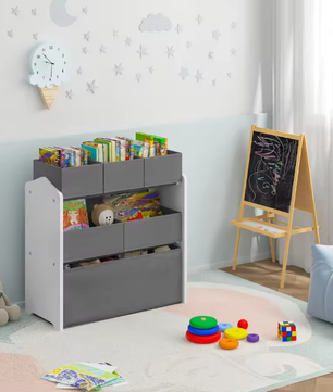 3 Tier Kinderopbergkast – 6 Verwisselbare Geweven Speelgoeddozen 63x30x60 cm