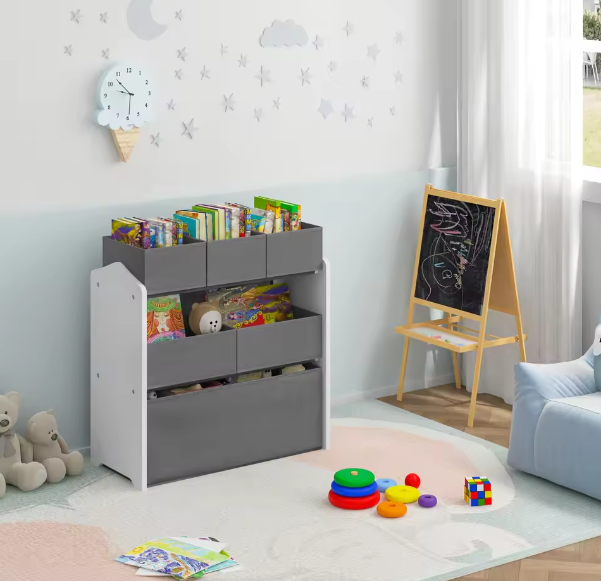 3 Tier Kinderopbergkast – 6 Verwisselbare Geweven Speelgoeddozen 63x30x60 cm