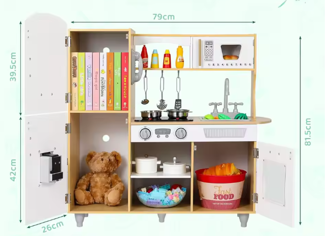 Houten Speelkeukenset voor Peuters – Licht en Geluid, Koelkast
