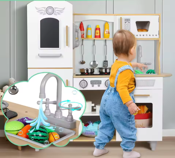 Houten Speelkeukenset voor Peuters – Licht en Geluid, Koelkast