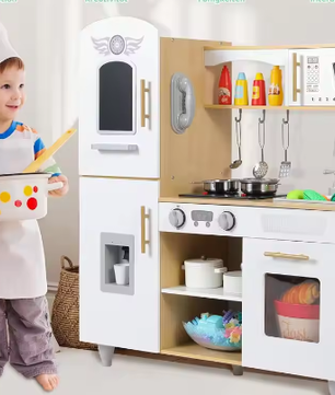 Houten Speelkeukenset voor Peuters – Licht en Geluid, Koelkast