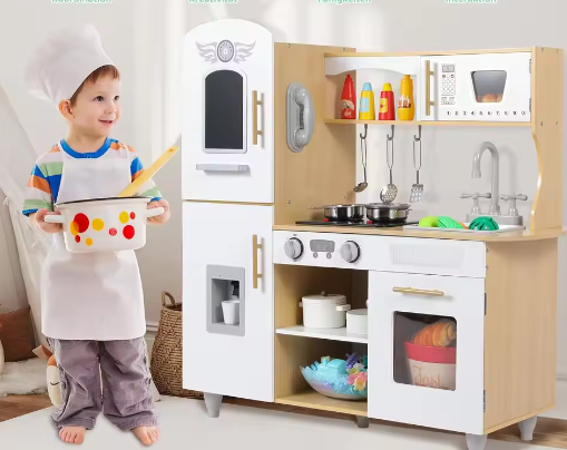 Houten Speelkeukenset voor Peuters – Licht en Geluid, Koelkast