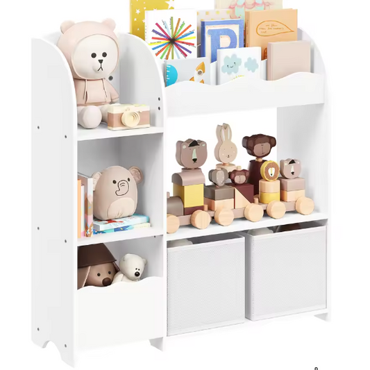 Kinder Boekenkast en Speelgoedrek – 3 Boekenvakken, 5 Planken en 2 Opbergboxen