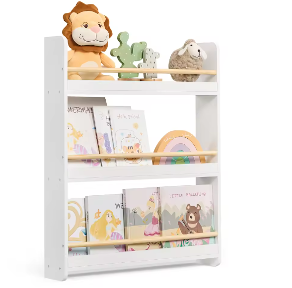 Wandrek Kinderkamer – Houten Boekenplank met 3 Niveaus