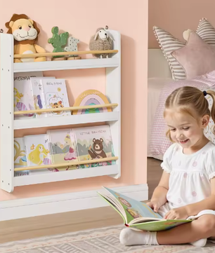 Wandrek Kinderkamer – Houten Boekenplank met 3 Niveaus