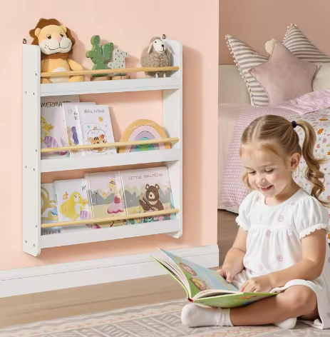 Wandrek Kinderkamer – Houten Boekenplank met 3 Niveaus