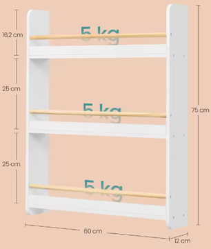 Wandrek Kinderkamer – Houten Boekenplank met 3 Niveaus