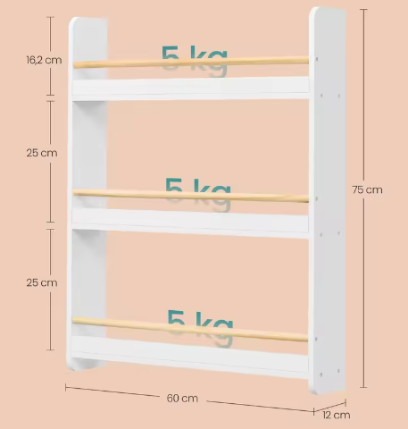 Wandrek Kinderkamer – Houten Boekenplank met 3 Niveaus