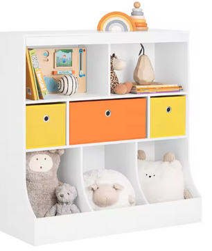 Kinderboekenkast met 5 Vakken en 3 Stoffen Opbergboxen – Speelgoedrek  en Boekenplank
