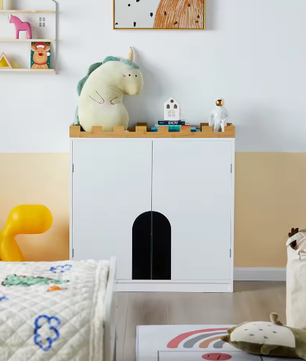 Kinderkast met Planken en Deuren – Houten Opbergmeubel voor Kinderkamer