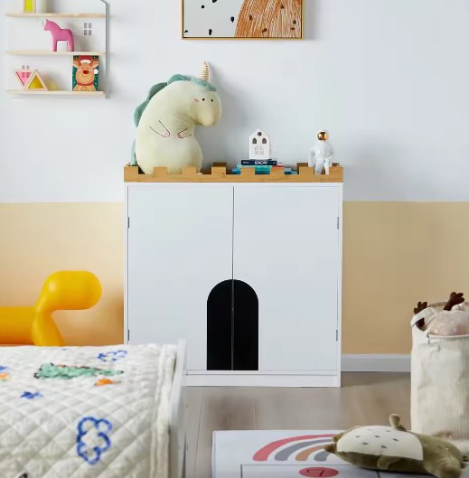 Kinderkast met Planken en Deuren – Houten Opbergmeubel voor Kinderkamer