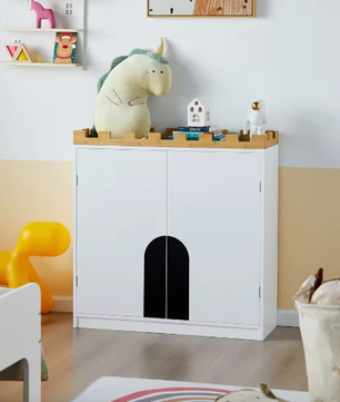 Kinderkast met Planken en Deuren – Houten Opbergmeubel voor Kinderkamer