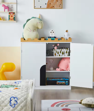 Kinderkast met Planken en Deuren – Houten Opbergmeubel voor Kinderkamer