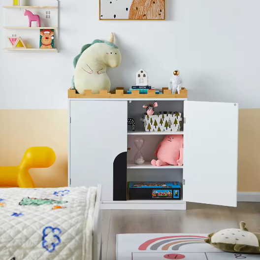 Kinderkast met Planken en Deuren – Houten Opbergmeubel voor Kinderkamer