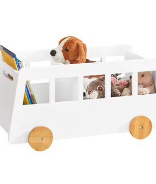 Kinderboekenkast op Wieltjes – Houten Speelgoedplank en Opbergrek