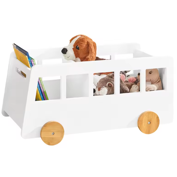 Kinderboekenkast op Wieltjes – Houten Speelgoedplank en Opbergrek