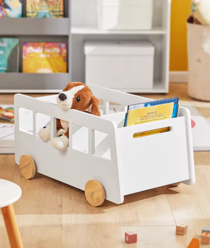 Kinderboekenkast op Wieltjes – Houten Speelgoedplank en Opbergrek