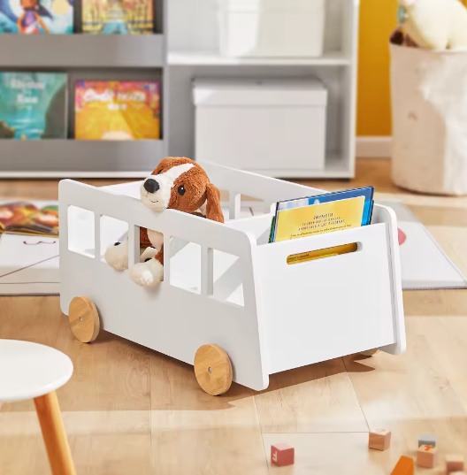 Kinderboekenkast op Wieltjes – Houten Speelgoedplank en Opbergrek