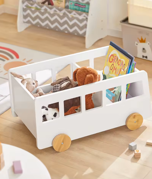 Kinderboekenkast op Wieltjes – Houten Speelgoedplank en Opbergrek