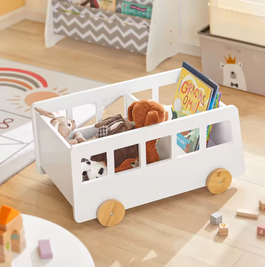 Kinderboekenkast op Wieltjes – Houten Speelgoedplank en Opbergrek