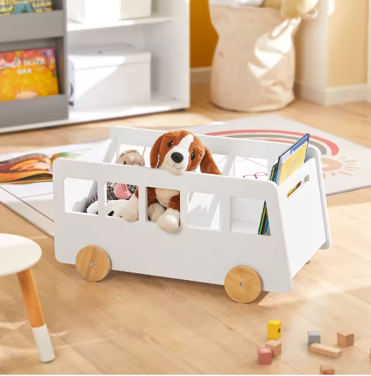 Kinderboekenkast op Wieltjes – Houten Speelgoedplank en Opbergrek