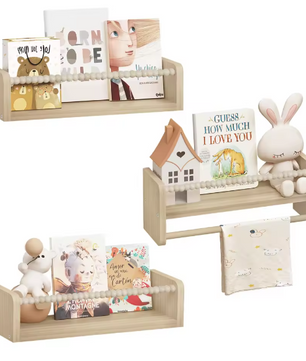Set van 3 Kinder Wandplanken – Houten Boekenrek en Speelgoedplank