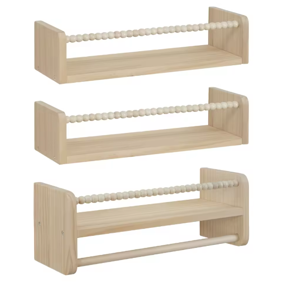 Set van 3 Kinder Wandplanken – Houten Boekenrek en Speelgoedplank
