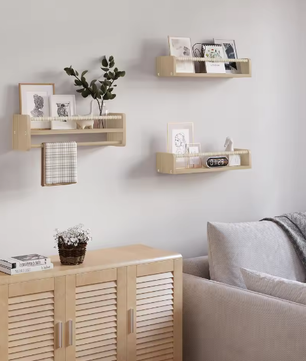 Set van 3 Kinder Wandplanken – Houten Boekenrek en Speelgoedplank