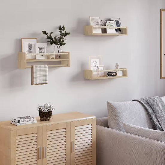 Set van 3 Kinder Wandplanken – Houten Boekenrek en Speelgoedplank