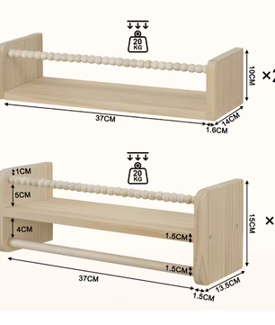 Set van 3 Kinder Wandplanken – Houten Boekenrek en Speelgoedplank