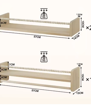 Set van 3 Kinder Wandplanken – Houten Boekenrek en Speelgoedplank